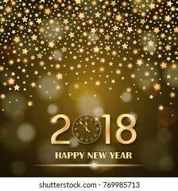 Abstract shining falling stars on golden ambient blurred background. New Year 2018 concept. Luxury design. Vector illustration