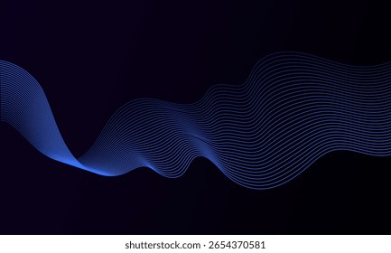 Abstract Shining Flowing Lines on Dark Background. Dynamic Wavy Lines

