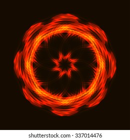 Abstract shining fractal shape. Burning fire ring. Red frame. Vector decorative design element. Festive New Year, holiday, event, advertisement bright background. 
