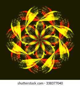 Abstract shining fractal shape. Vector decorative design element. Festive New Year, holiday, event, advertisement bright background. 