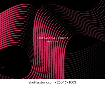 Abstractas líneas brillantes de la onda del jardín en el fondo negro. Patrón de onda dinámica. Líneas onduladas que fluyen modernas. Concepto de tecnología futurista. Adecuado para carteles, cubiertas, folletos, volantes, Sitios web, etc.