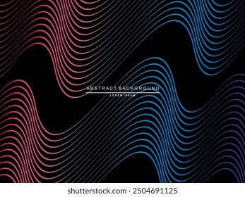 Abstract shining gardien wave lines on black background. Dynamic wave pattern. Modern flowing wavy lines. Futuristic technology concept. Suitable for posters, covers, brochures, flyers, websites, etc.