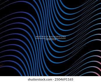 Abstractas líneas brillantes de la onda del jardín en el fondo negro. Patrón de onda dinámica. Líneas onduladas que fluyen modernas. Concepto de tecnología futurista. Adecuado para carteles, cubiertas, folletos, volantes, Sitios web, etc.