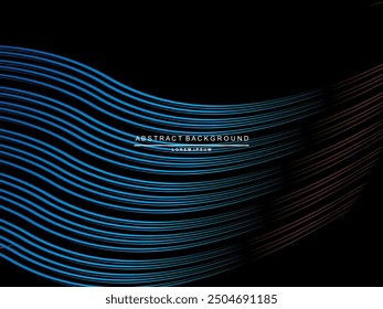 Abstract shining gardien wave lines on black background. Dynamic wave pattern. Modern flowing wavy lines. Futuristic technology concept. Suitable for posters, covers, brochures, flyers, websites, etc.
