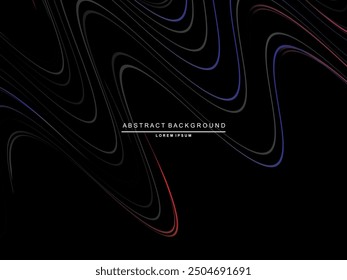 Abstractas líneas brillantes de la onda del jardín en el fondo negro. Patrón de onda dinámica. Líneas onduladas que fluyen modernas. Concepto de tecnología futurista. Adecuado para carteles, cubiertas, folletos, volantes, Sitios web, etc.