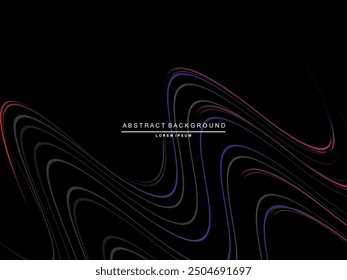 Abstractas líneas brillantes de la onda del jardín en el fondo negro. Patrón de onda dinámica. Líneas onduladas que fluyen modernas. Concepto de tecnología futurista. Adecuado para carteles, cubiertas, folletos, volantes, Sitios web, etc.
