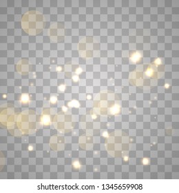 Abstract shining  glowing bokeh lights isolated on transparent background.  Festive purple and golden luminous background. Christmas concept.