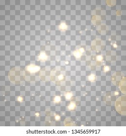 Abstract shining  glowing bokeh lights isolated on transparent background.  Festive purple and golden luminous background. Christmas concept.
