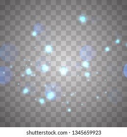 Abstract shining  glowing bokeh lights isolated on transparent background.  Festive purple and golden luminous background. Christmas concept.