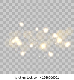 Abstract shining  glowing bokeh lights isolated on transparent background.  Festive purple and golden luminous background. Christmas concept.