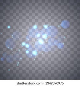 Abstract shining  glowing bokeh lights isolated on transparent background.  Festive purple and golden luminous background. Christmas concept.