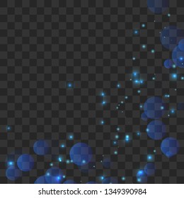 Abstract shining  glowing bokeh lights isolated on transparent background.  Festive purple and golden luminous background. Christmas concept.