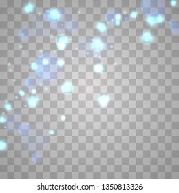 Abstract shining  glowing bokeh lights isolated on transparent background.  Festive purple and golden luminous background. Christmas concept.