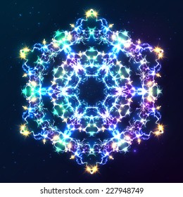 Abstract shining kaleidoscope vector snowflake
