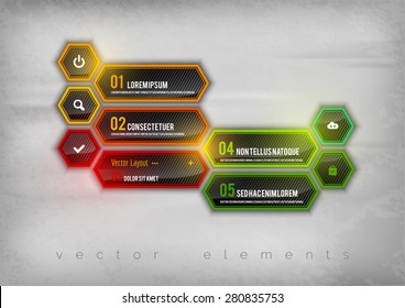 Abstract shining layout as colorful hexagons. Modern infographics design elements.