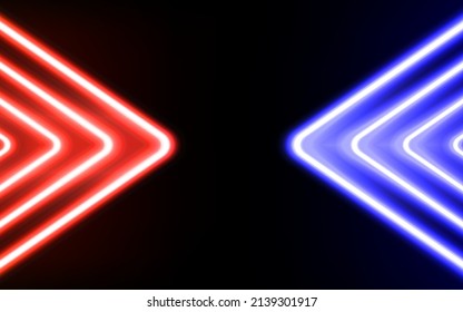 Abstrakter, leuchtender neonblau und roter geometrischer diagonaler Überlappungsschichthintergrund. Sie können sie für Wallpaper-Anzeigen, Poster, Vorlagen, Geschäftspräsentationen verwenden. Vektorgrafik.