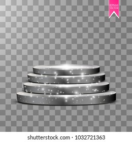 Abstract Shining Podium Background with Spotlights. White Glittering Scene. You Win Luxury, Success and Treasure Design. Game, Fashion and Gambling Space.