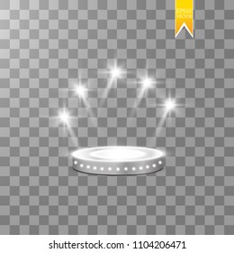 Abstract Shining Podium Background with Spotlights. White Glittering Scene. You Win Luxury, Success and Treasure Design. Game, Fashion and Gambling Space. Vector illustration