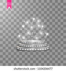 Abstract Shining Podium Background with Spotlights. White Glittering Scene. You Win Luxury, Success and Treasure Design. Game, Fashion and Gambling Space. Vector illustration