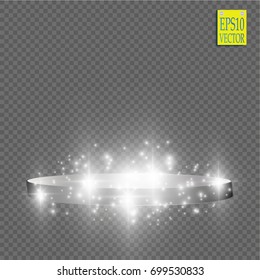 Abstract Shining Podium Background with Spotlights. White Glittering Scene. You Win Luxury, Success and Treasure Design. Game, Fashion and Gambling Space.