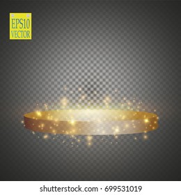 Abstract Shining Podium Background with Spotlights. Gold Glittering Scene. You Win Luxury, Success and Treasure Design. Game, Fashion and Gambling Space.