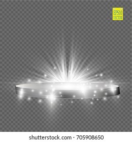 Abstract Shining Podium Background with Spotlights. White Glittering Scene. You Win Luxury, Success and Treasure Design. Game, Fashion and Gambling Space.