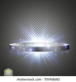 Abstract Shining Podium Background with Spotlights. White Glittering Scene. You Win Luxury, Success and Treasure Design. Game, Fashion and Gambling Space.
