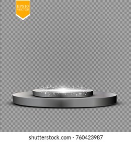 Abstract Shining Podium Background with Spotlights. White Glittering Scene.