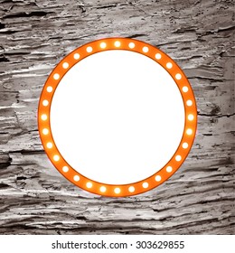 Abstract shining retro light banner on the old wood texture. Vector illustration