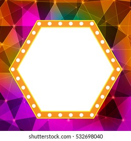 Abstract shining retro light banner on geometric background. Vector illustration