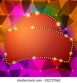 Abstract shining retro light banner on geometric background. Vector illustration