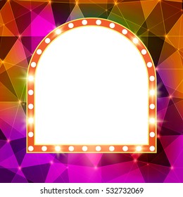 Abstract shining retro light banner on geometric background. Vector illustration