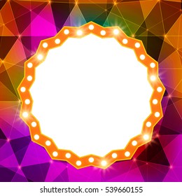 Abstract shining retro light banner on geometric background. Vector illustration