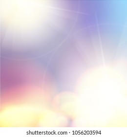 Abstract shining space futuristic background. Soft bokeh and lights. Bokeh light circles over purple backdrop. Vector illustration.