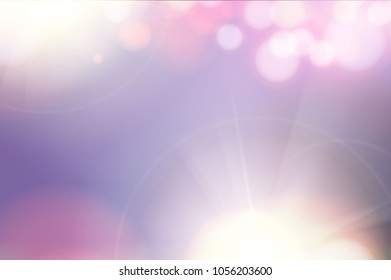 Abstract shining space futuristic background. Soft bokeh and lights. Bokeh light circles over purple backdrop. Vector illustration.