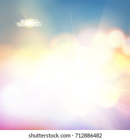 Abstract shining space futuristic background. Soft bokeh and lights. Bokeh light circles over blue backdrop. Vector illustration.