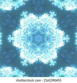 Abstrakter, leuchtender Raumstar. Schneeflocke auf blauem Hintergrund