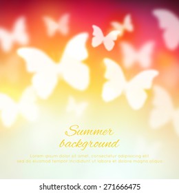 Abstract shining spring summer background with butterflies. Vector illustration