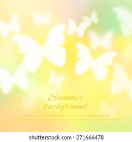 Abstract shining spring summer background with butterflies. Vector illustration