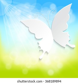 Abstract shining spring summer background with butterflies
