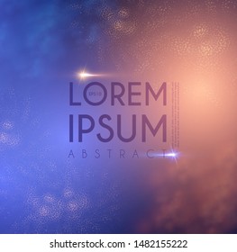 Abstract shining texture background. Magic blue and gold light space with fog. Univerce design.