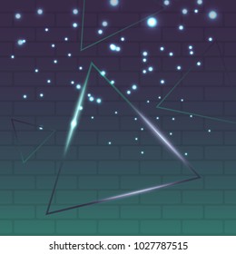 Abstract shining triangle on green and purple background. Vector illustration