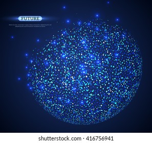 Abstract shining vector sphere. Futuristic glowing pixels element. Geometric Modern Technology Concept. Digital Data Visualization.