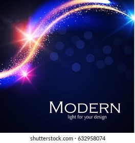 Abstract Shining Wave Background with Swirls, Lights, Bokeh and Gold Dust. Vector illustration