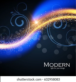 Abstract Shining Wave Background with Swirls, Lights, Bokeh and Gold Dust. Vector illustration