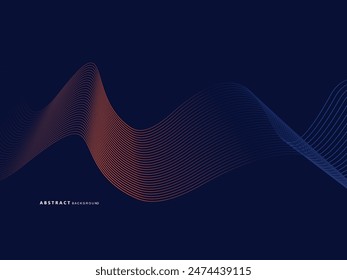 Abstrakte leuchtende Wellenlinien auf blauem Hintergrund. Dynamisches Wellenmuster. Moderne fließende Wellenlinien. Futuristisches Technologiekonzept. Geeignet für Banner, Plakate, Cover, Broschüren, Flyer, Websites, etc.