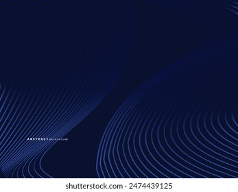 Abstract shining wave lines on blue background. Dynamic wave pattern. Modern flowing wavy lines. Futuristic technology concept. Suitable for banners, posters, covers, brochures, flyers, websites, etc.