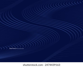 Abstract shining wave lines on blue background. Dynamic wave pattern. Modern flowing wavy lines. Futuristic technology concept. Suitable for banners, posters, covers, brochures, flyers, websites, etc.