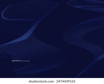 Abstractas líneas de onda brillantes sobre fondo azul. Patrón de onda dinámica. Líneas onduladas fluidas modernas. Concepto de tecnología futurista. Adecuado para Anuncios, carteles, portadas, folletos, volantes, Sitios web, etc.