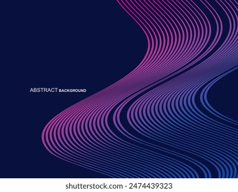 Abstract shining wave lines on blue background. Dynamic wave pattern. Modern flowing wavy lines. Futuristic technology concept. Suitable for banners, posters, covers, brochures, flyers, websites, etc.